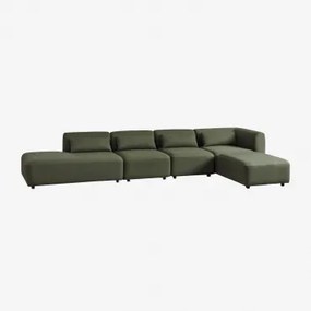 Fogler 4-delige Hoekbank Met Chaise Longue Links En Poef Chenille Groen – Salie - Sklum