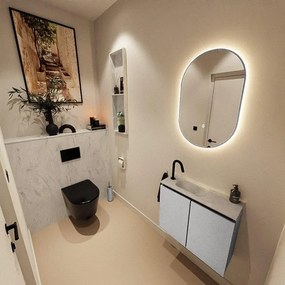 MONDIAZ TURE-DLUX 60cm toiletmeubel Plata. EDEN wastafel Opalo positie links. Met 1 kraangat. TUREDX60PLAL1OPA