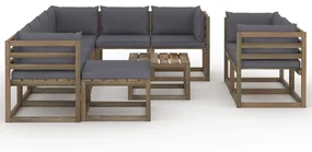vidaXL 10-delige Loungeset met antracietkleurige kussens