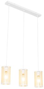 Eettafel / Eetkamer Retro hanglamp wit met rotan 3-lichts langwerpig - Akira Retro E27 Binnenverlichting Lamp