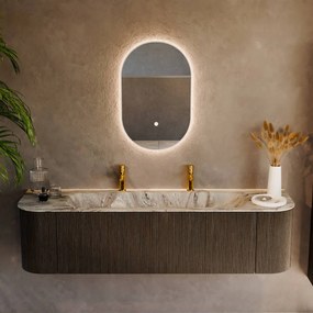 Mondiaz Kurve-dlux 170cm badmeubel ronding links/rechts shadow met 1 lade en 2 deuren en wastafel big large midden 2 kraangaten glace