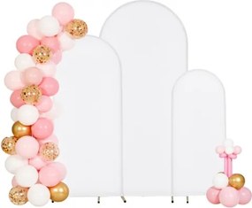 VEVOR Trouwboog, Set van 3, 1,8/1,5/1,2 m, Achtergrondstandaard, Goudkleurige metalen ballonnenboog met hoes, voor bruiloften, verjaardagsfeesten, diploma-uitreikingen, festivals en ceremoniedecoraties