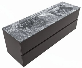 Mondiaz Vica DLux badmeubel 150cm dark grey 2 lades met wastafel lava dubbel zonder kraangat