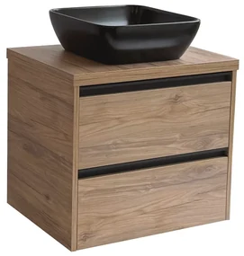 Sanicare Arda badkamermeubel 65cm diveria oak met zwarte waskom 40x40cm