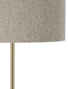 Moderne vloerlamp messing met boucle kap taupe 50cm - Kaso Design, Modern E27 rond Binnenverlichting Lamp
