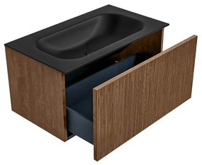 Mondiaz Kurve 80cm badmeubel walnut met 1 lade en wastafel big small midden 1 kraangat urban