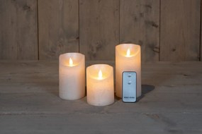Anna's Collection - Rustieke ledkaarsen - set van 3 stuks - parelkleurig - diverse groottes - met afstandsbediening