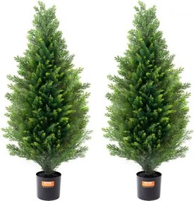 VEVOR Kunstmatige Topiary Cederboom, 91 cm hoog (2 stuks), met extra bladeren en pot, Kunstmatige groenblijvende dennencipres, UV-beschermde kunstmatige groenset