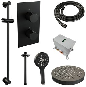 Brauer Stripe inbouw regendouche met 25cm hoofddouche, met plafondarm, glijstang en 3 standen handdouche set 24 zwart mat