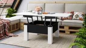 Mazzoni OSLO wit / zwart mat, uitklapbare salontafel met in hoogte verstelbaar blad