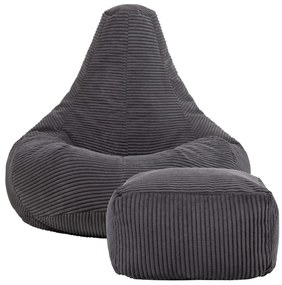 Cloudy Cord Zitzak Stoel + Poef - Antraciet