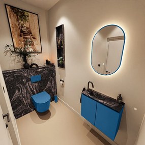 Mondiaz Ture DLux toiletmeubel 60cm jeans met wastafel lava links met kraangat