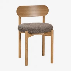 Set Van 2 Bianca Gestoffeerde Eiken Eetkamerstoelen Natuurlijk Hout & Bouclé Tarwebruin - Sklum