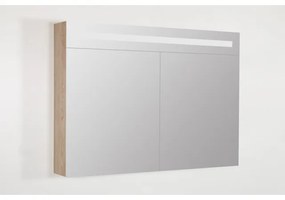Saniclass Double Face Spiegelkast - 100x70x15cm - verlichting - geintegreerd - 2 links- rechtsdraaiende spiegeldeur - MFC - legno calore 7092
