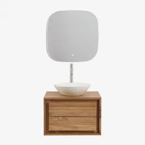 Jabari Zwevend Badkamermeubelset Van Teakhout Teakhout & Rond Cement Wit Ø40 Cm Zavion & Vierkant Led En Anticondens 75x75 Cm Riben & - Sklum