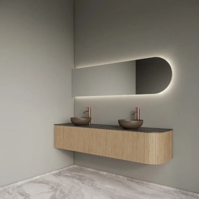 Gliss Design Alluro badmeubel ribbelfront met ronding rechts 180cm mist en zwart leisteen toppaneel