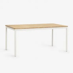 Rechthoekige Eettafel 160x90 Cm Van Staal En Acaciahout Artus Glaciale Wit - Sklum