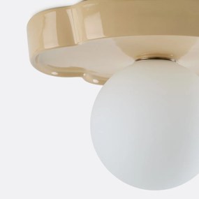 Plafondlamp of wandlamp in de vorm van een bloem, van keramiek en opaline glas, diameter 30,3 cm, HO