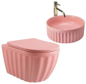 Set: Hangend toilet + Opbouw wastafel Rea Duo Sweet Pink Matt