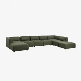 Linker Modulaire Chaise Longue Bank Van 6 Delen Met Poef Fogler Chenille Groen – Salie - Sklum