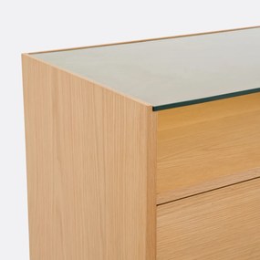 Ladekast van eikenfineer en gehard glas, 6 lades, WALOR