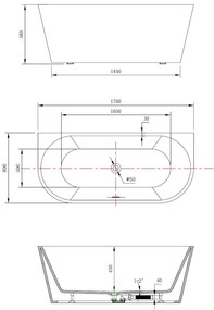 SaniGoods Tajo half vrijstaand bad glans wit 170x80cm