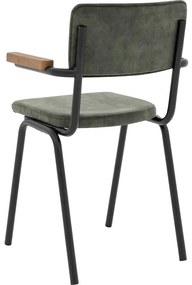 Goossens Eetkamerstoel Chaplin groen velvet stof met armleuning, urban industrieel