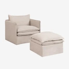 Woonkamerset Met Fauteuil En Poef Van Linnen En Katoen Grace Stof Beige - Sklum