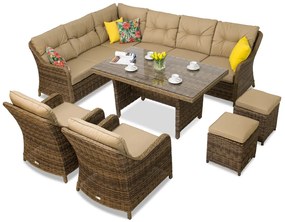 Toledo Comida 7 technorattan set met poefs bruin Garden Point