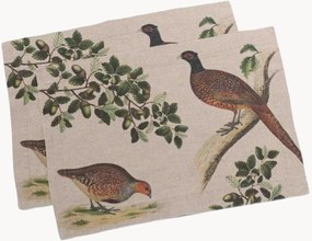 Linnen placemats Bosvogels, 2-delig