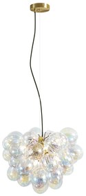 Art Deco hanglamp goud met regenboog glas 50cm 8-lichts - Uvas