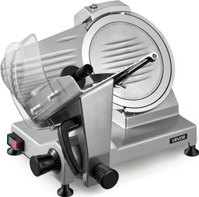 VEVOR elektrische vleessnijmachine met 250 mm mes, 240 W, universele vleessnijmachine met geïntegreerde slijper en instelbare snijdikte van 0-12 mm, voor bevroren vlees en ham.