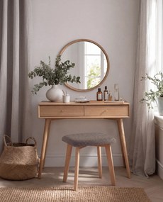 Mazzoni MILO Taupe Beige (stof Storm 26)/eiken onderstel - VIERKANTE GESTOFFEERDE KRUK VOOR KEUKEN/WOONKAMER