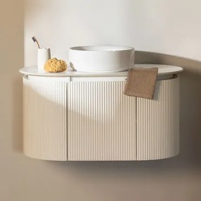 Carsone Zwevend Badkamermeubelset 90x50 Cm Van Hout Wit & Zonder Extra Eenheid & Rond Keramiek Wit Ø40 Cm Lenka & Spiegelloze & Zonder Kraan - Sklum