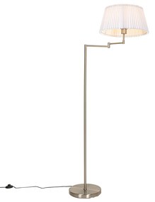 Vloerlamp staal met witte plisse kap en verstelbare arm - Ladas Deluxe Klassiek / Antiek E27 Binnenverlichting Lamp