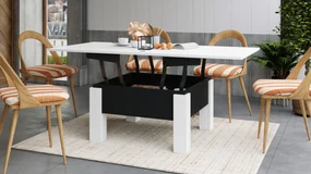 Mazzoni OSLO wit / zwart mat, uitklapbare salontafel met in hoogte verstelbaar blad
