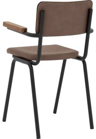 Goossens Eetkamerstoel Chaplin bruin leer met armleuning, urban industrieel