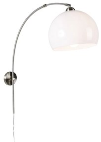 Retro wandbooglamp staal met witte kap verstelbaar Art Deco, Modern, Retro E27 Binnenverlichting Lamp