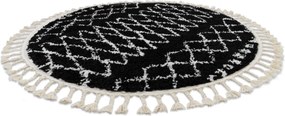 Tapijt BERBER ETHNIC G3802 ROND zwart / witrand ,  Barber , marokkaanse shaggy
