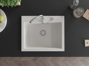 Mexen Elix granieten gootsteen 1-baks, 600 x 500 mm, wit, sifon chroom - 6525601005-20