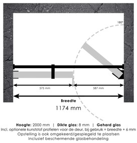 Brauer JC profielloze nisdeur 120cm met 60cm deur koper