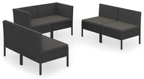 vidaXL 6-delige Loungeset met kussens poly rattan zwart