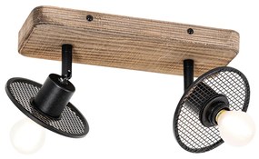Industriële plafondspot zwart met hout 2-lichts - Jasmijn