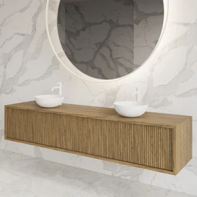 Gliss Design Heronimus badmeubel met ribbelfront 200cm met 2 lades castle brown