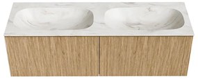 Mondiaz Kurve-dlux 140cm badmeubel oak met 2 lades en wastafel stor small dubbel zonder kraangat ostra