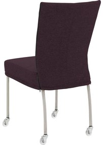 Goossens Eetkamerstoel Funk RVS Poten roze stof leuning en met wielenTransparant skater wiel met rvs kap, modern design
