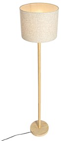 Landelijke vloerlamp hout met linnen kap beige 32 cm - Mels