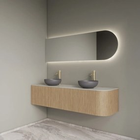 Gliss Design Alluro badmeubel ribbelfront met ronding rechts 160cm mist en wit marmer toppaneel