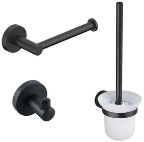 Fortifura Calvi Toiletset - toiletborstelhouder - open - handdoekhaak - toiletrolhouder - zonder klep - mat zwart SW639932/SW639936/SW639935