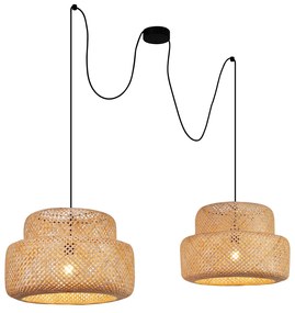 Japandi hanglamp zwart met bamboe 2-lichts - Kea